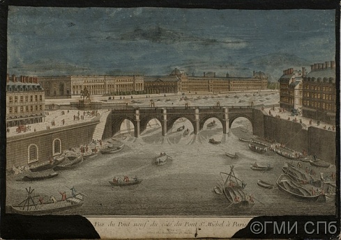 Неизвестный гравер. Вид Нового моста от моста Сен-Мишель.   1760-1780-е годы