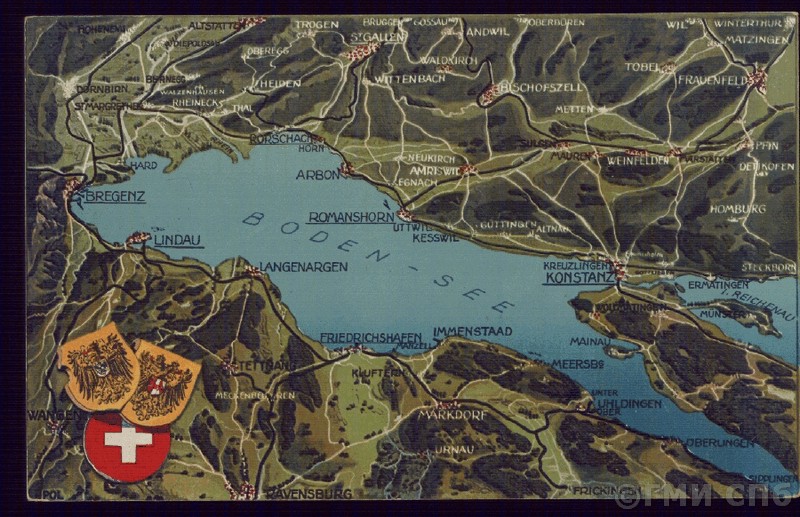 Карта местности в районе Боденского озера. Первая четверть XX века