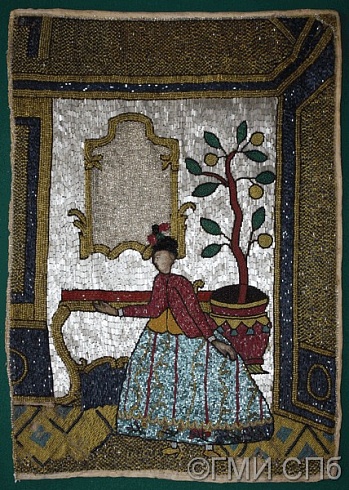 Панно декоративное «Дама в интерьере». Вторая половина XVIII века