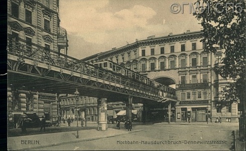 Berlin. Hochbahn-Hausdurchbruch-Dennewitzstrasse. (Берлин. Навесная железная дорога Денневицштрассе). Начало XX века