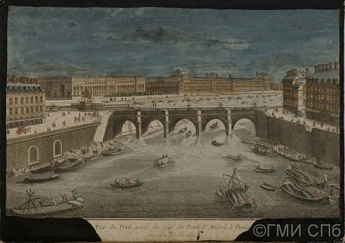 Неизвестный гравер. Вид Нового моста от моста Сен-Мишель.   1760-1780-е годы