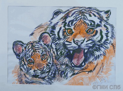 Рисунок. Тигры. Эскиз плаката. 2015