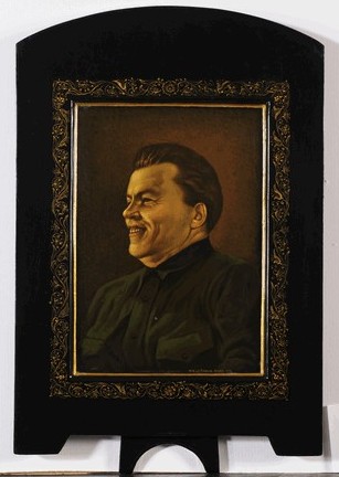 I. G. Serebryakov.  Portrait of S. M. Kirov (Palekh painting technique).  1938