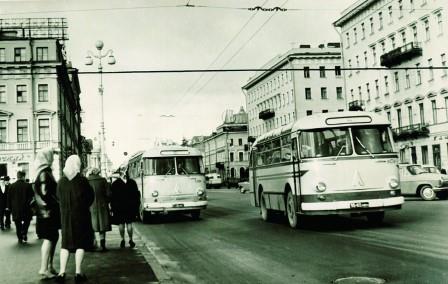 City bus. Exhibition dedicated to the 90th anniversary of St Petersburg bus.
