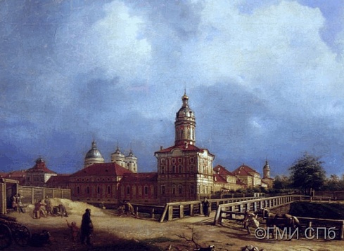 Maksimov  A. M.       View of the Alexander Nevsky Lavra from the right bank of the river Monastyrka. 1837
