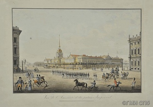 Неизвестный литограф. Вид на Адмиралтейство от Императорского дворца. Вторая половина 1820-х годов