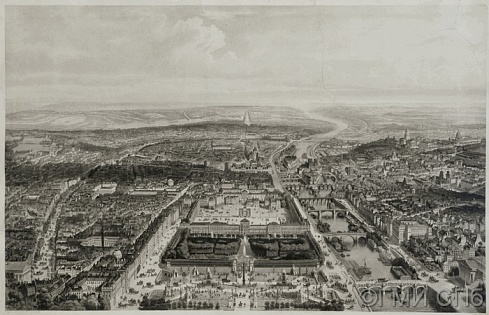 Тестар, Ж.А.         Общий вид Парижа с высоты птичьего полета от въезда на Елисейские поля.    1840-1847
