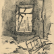 В. В. Богаткин. Рисунок с изображением комнаты в разрушенном доме. 1943. Бумага, тушь